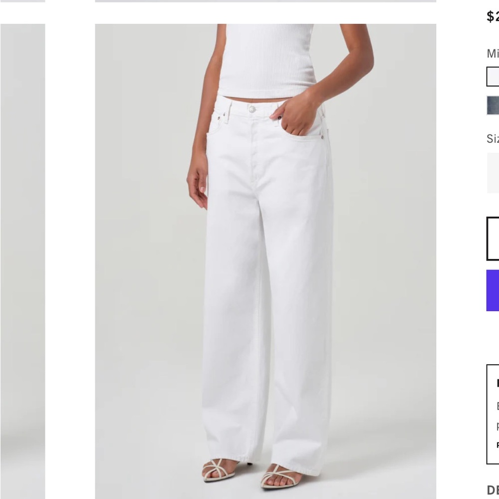 Agolde Low slung baggy jean in milkshake